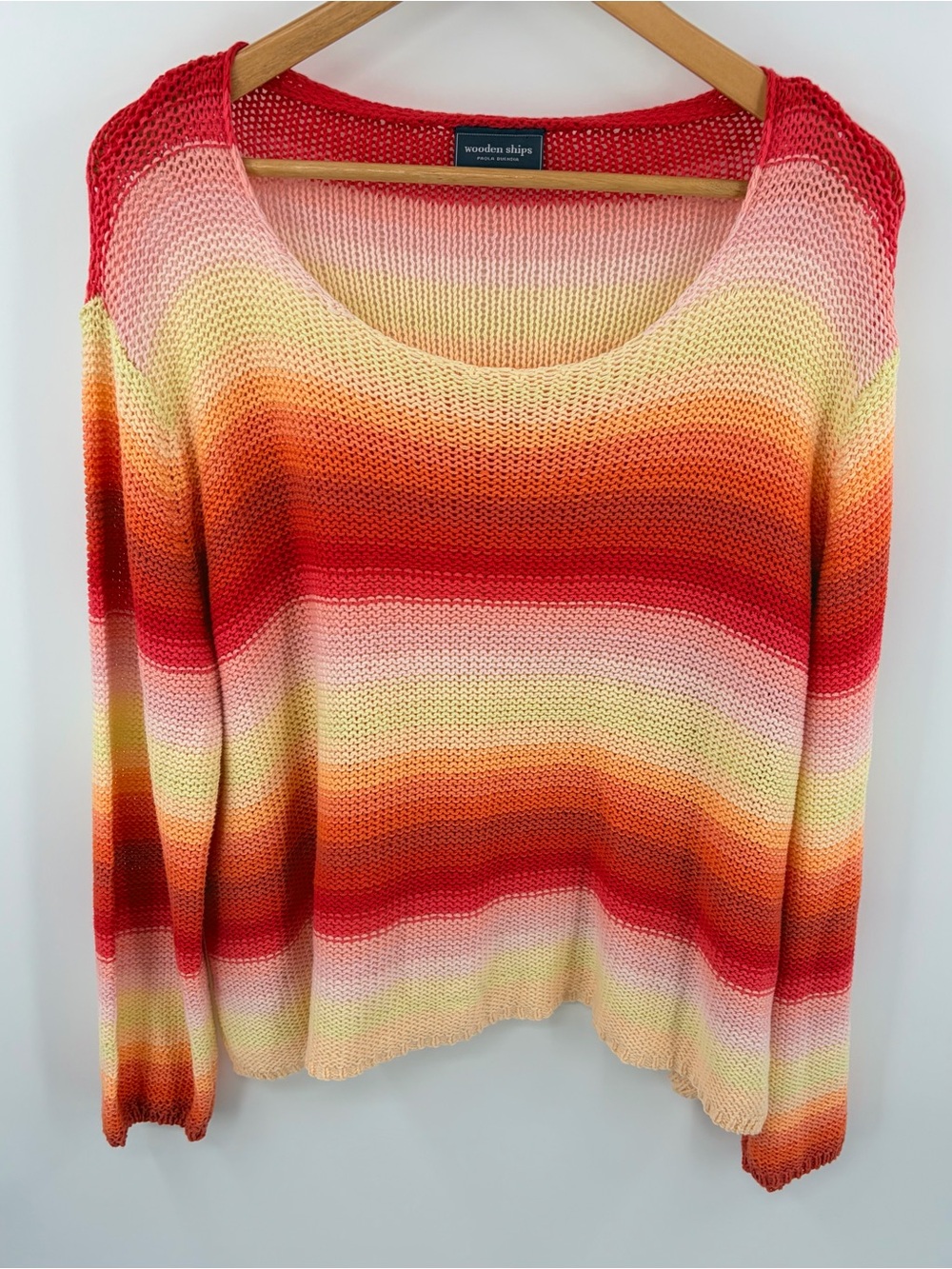 Wooden Ships sunset striped open knit scoopneck sweater women’s XL beachy